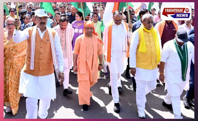 लखनऊ में बीजेपी का शक्ति प्रदर्शन: महिला आरक्षण बिल पर जनआक्रोश पदयात्रा, सीएम योगी ने विपक्ष पर साधा निशाना