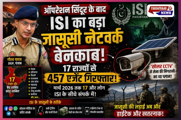 “ऑपरेशन सिंदूर के बाद ISI का बड़ा जासूसी नेटवर्क बेनकाब!” — 17 राज्यों से 457 एजेंट गिरफ्तार, सेना की निगरानी के लिए लगाए जा रहे थे ‘सोलर कैमरे’