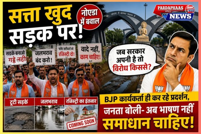 “सत्ता खुद सड़क पर!” — नोएडा में BJP कार्यकर्ता ही कर रहे प्रदर्शन, जनता पूछ रही: ‘जब सरकार अपनी है तो विरोध किससे?’
