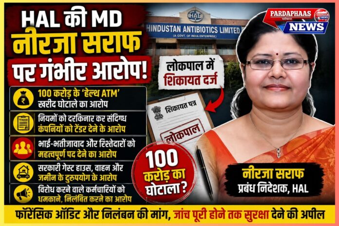 HAL में 100 करोड़ के ‘हेल्थ ATM’ घोटाले का आरोप!” — MD नीरजा सराफ पर भ्रष्टाचार, भाई-भतीजावाद और पद के दुरुपयोग के गंभीर आरोप; लोकपाल में पहुंची शिकायत