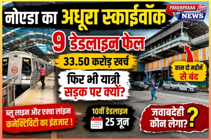 नोएडा स्काईवॉक: 5 महीने का वादा, 36 महीने का इंतजार! 33.50 करोड़ खर्च, 9 डेडलाइन फेल, फिर भी यात्री सड़क पर