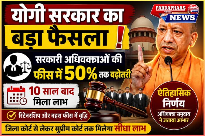 योगी सरकार का बड़ा फैसला: सरकारी अधिवक्ताओं की फीस में 50% तक बढ़ोतरी, 10 वर्षों बाद मिला लाभ
