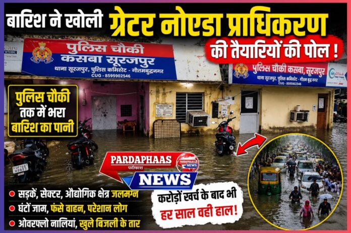 बारिश में डूबा ग्रेटर नोएडा: पुलिस चौकी तक में भरा पानी, प्राधिकरण की मानसून तैयारियों पर उठे सवाल बारिश ने खोली तैयारियों की पोल