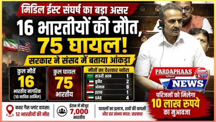 मिडिल ईस्ट संघर्ष की भारी कीमत: 16 भारतीयों की मौत, 75 घायल; संसद में सरकार ने रखा पूरा ब्योरा