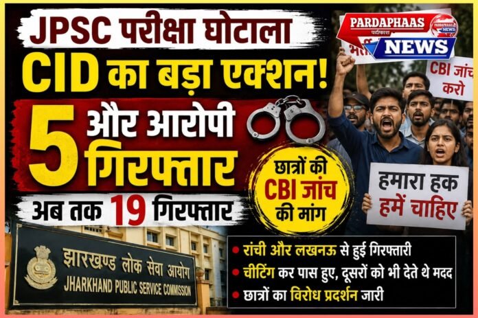 JPSC परीक्षा घोटाले में CID का बड़ा एक्शन: 5 और आरोपी गिरफ्तार, अब तक 19 अरेस्ट; CBI जांच की मांग पर अड़े छात्र