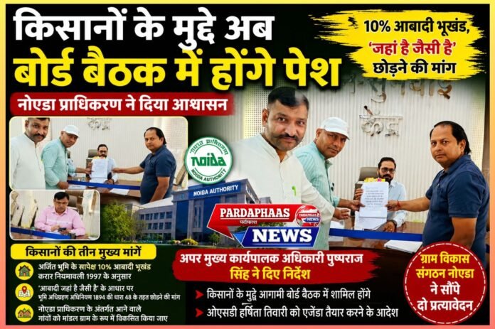 किसानों के मुद्दे अब नोएडा प्राधिकरण की बोर्ड बैठक में होंगे पेश,