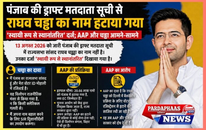 पंजाब की ड्राफ्ट वोटर लिस्ट से राघव चड्ढा का नाम गायब, ‘Permanentely Shifted’ दर्ज; AAP ने कहा- SIR में हमारा कोई रोल नहीं