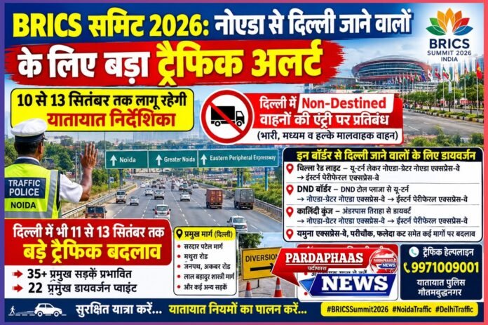 BRICS Summit से पहले नोएडा में ट्रैफिक का बड़ा प्लान, दिल्ली जाने वाले वाहनों के लिए कई रास्ते बंद—10 से 13 सितंबर तक डायवर्जन