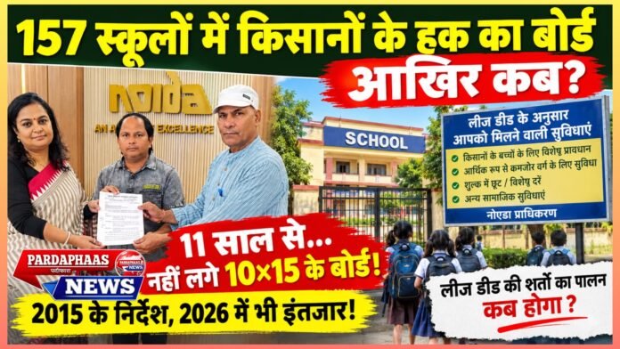 नोएडा के 157 स्कूलों पर बड़ा सवाल: किसानों का हक कहां? 2015 के निर्देश के बावजूद 11 साल से नहीं लगे सुविधा संबंधी बोर्ड