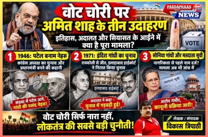 वोट चोरी की बहस में अमित शाह के तीन उदाहरण: इतिहास, अदालत और सियासत के आईने में क्या है पूरा मामला?