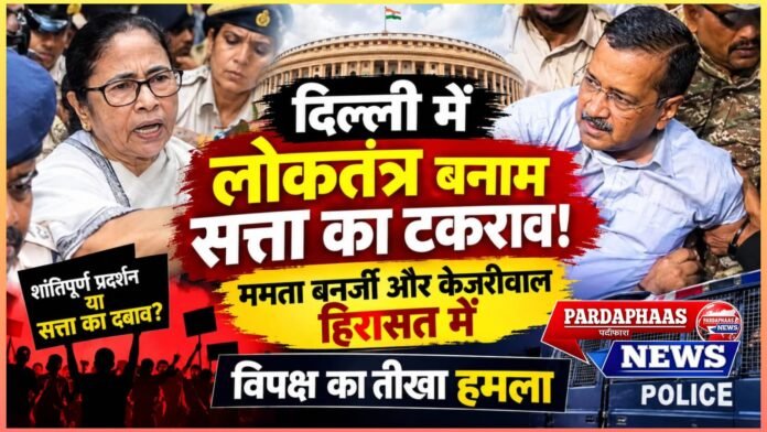 दिल्ली में लोकतंत्र बनाम सत्ता का टकराव! ममता बनर्जी और केजरीवाल हिरासत में, विपक्ष का तीखा हमला