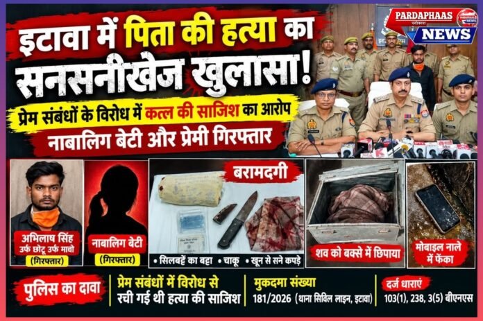 इटावा में पिता की हत्या का सनसनीखेज खुलासा: प्रेम संबंधों के विरोध में कत्ल की साजिश का आरोप, नाबालिग बेटी और प्रेमी गिरफ्तार